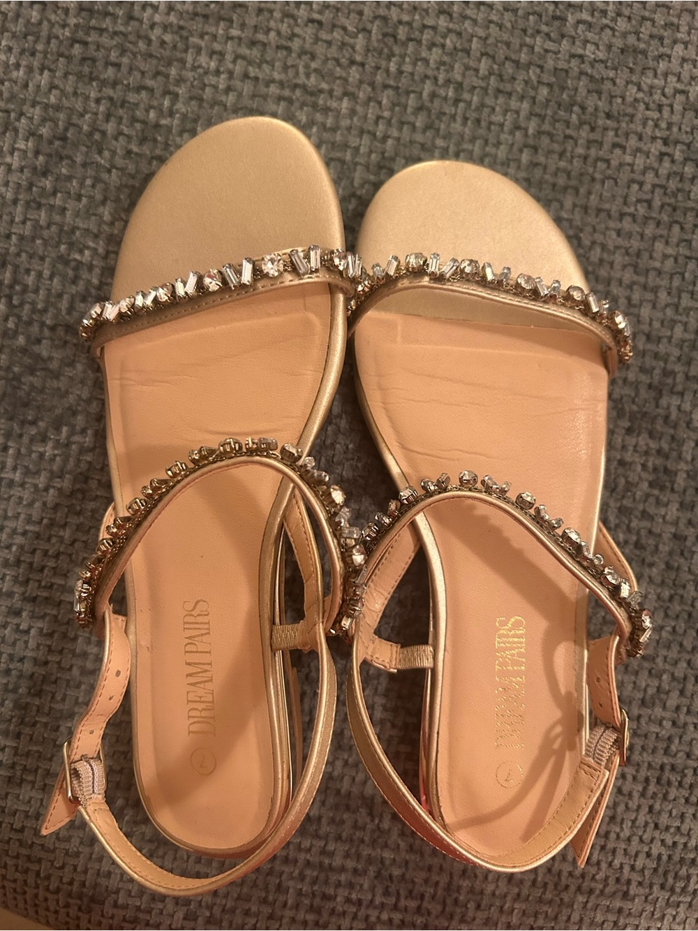 Dream Pairs Rose Gold Jeweled Flat Sandals for Women